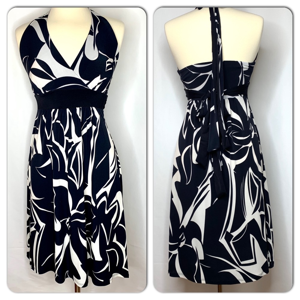 Lily Black + Off-White Halter Dress- Med.